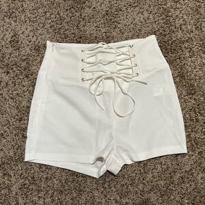 White Lace-Up Sheer Women Shorts
